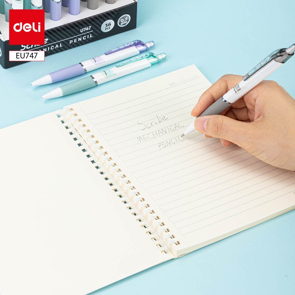 EU747-0 ديلي قلم رصاص كباس - 0.7mm - بدن بلاستيك أبيض - علاقة ألوان - مع ممحاة - EU747